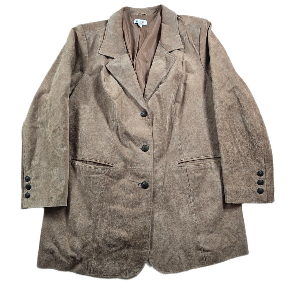 Denim & Co Suede Leather Blazer Womens 3X Plus Size Tan Longline Jacket d&co